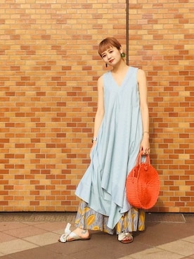 「アイテム（イヤリング、グリーン系）」を使った、ROSE BUD STAFFさん（レディース・162cm）の夏コーディネート