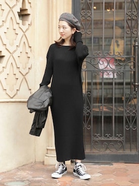 「ベレー」｜「アイテム（ライダースジャケット）」を使った、ROSE BUD STAFFさん（レディース・154cm）の秋コーディネート
