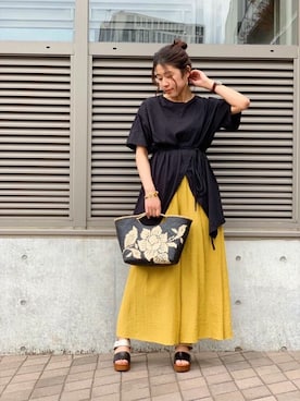 「アイテム（パンツ、イエロー系）」を使った、ROSE BUD STAFFさん（レディース・158cm）の春コーディネート