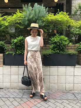 「ROSE BUD（ローズバッド）の(TENDENZA)Vカットプラットフォームサンダル（サンダル）」を使った、ROSE BUD STAFFさん（レディース・154cm）の夏コーディネート