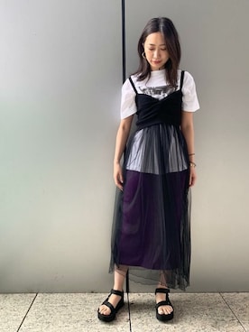 「ROSE BUD（ローズバッド）のニットタイトスカート（スカート）」を使った、ROSE BUD STAFFさん（レディース・164cm）の夏コーディネート