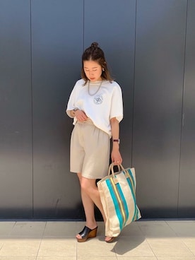 「ROSE BUD（ローズバッド）の(TENDENZA)Vカットプラットフォームサンダル（サンダル）」を使った、ROSE BUD STAFFさん（レディース・158cm）の夏コーディネート