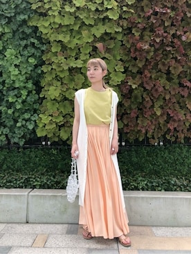 「ROSE BUD（ローズバッド）のアシメトリー肩ねじりカットソー（スウェット）」を使った、ROSE BUD STAFFさん（レディース・161cm）の夏コーディネート