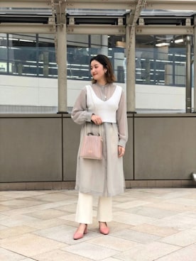 「リブニット」｜「アイテム（シャツワンピース）」を使った、ROSE BUD STAFFさん（レディース・166cm）の春コーディネート