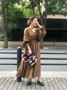 「アイテム（ワンピース/ドレス、グリーン系）」を使った、ROSE BUD STAFFさん（レディース・154cm）の秋コーディネート