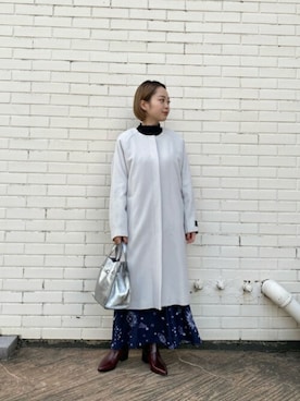 「アイテム（ノーカラーコート、ホワイト系）」を使った、ROSE BUD STAFFさん（レディース・152cm）の冬コーディネート