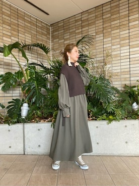 「アイテム（ワンピース/ドレス、グリーン系）」を使った、ROSE BUD STAFFさん（レディース・161cm）の冬コーディネート