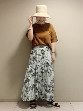 「リーフプリント」｜akoさん（レディース・156cm）の夏コーディネート