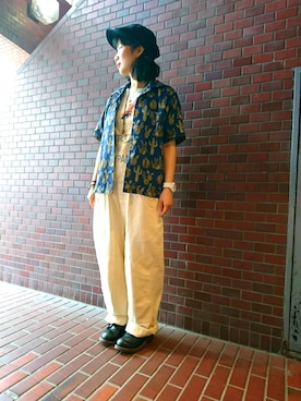 「CALEE（キャリー）のアイテム（ハンチング/ベレー帽）」を使った、ayaco.さん（レディース・154cm）の夏コーディネート