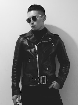 「アイテム（ライダースジャケット）」を使った、Tomoさん（メンズ・173cm・20代）の冬コーディネート