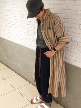 「PAR ICI」｜「アイテム（シャツワンピース）」を使った、PAR ICIさん（レディース・162cm）の夏コーディネート