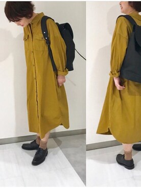 「PAR ICI」｜「アイテム（シャツワンピース）」を使った、PAR ICIさん（レディース・156cm）の秋コーディネート