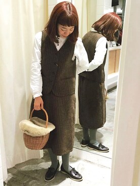 「ファーカゴバッグ」｜PAR ICIさん（レディース・154cm）の秋コーディネート