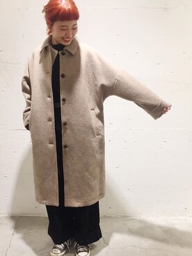 「ドルマンスリーブ」｜「アイテム（ステンカラーコート）」を使った、PAR ICIさん（レディース・164cm）の秋コーディネート