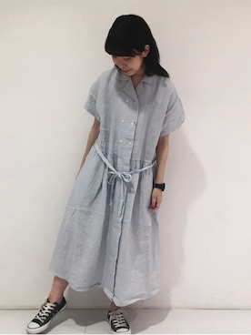 「ダブルボタン」｜「アイテム（ワンピース/ドレス）」を使った、PAR ICIさん（レディース・154cm）の春コーディネート