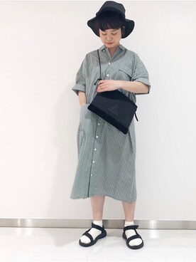 「PAR ICI」｜「アイテム（シャツワンピース）」を使った、PAR ICIさん（レディース・156cm）の夏コーディネート