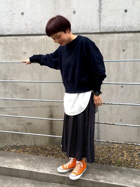 「PAR ICI」｜「アイテム（スウェット）」を使った、PAR ICIさん（レディース・160cm）の春コーディネート