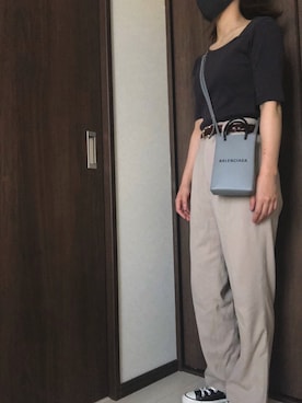 「LOWRYS FARM（ローリーズファーム）のオーガニックタイト５Ｓ　878542（Tシャツ/カットソー、グレー系）」を使った、ENBOさん（レディース・155cm）の秋コーディネート