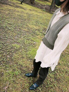 「LOWRYS FARM（ローリーズファーム）の２ＷＡＹニットビスチェ　934833（ベスト、グリーン系）」を使った、ENBOさん（レディース・155cm）の春コーディネート