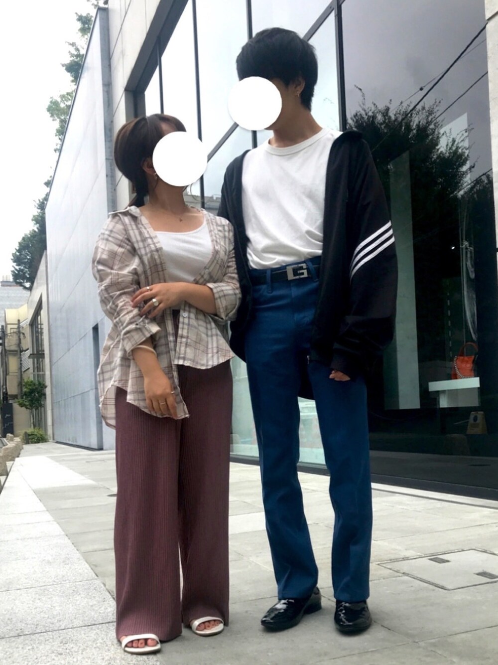 「秋のコーデ、カジュアル、ラクチンコーデ、ootd、低身長、今日のコーデ、韓国ファッション、adidas、古着、古着MIX」｜「Chicoのワンショルタンクトップ（タンクトップ、ホワイト系）」を使った、muuさん（レディース・145cm）の秋コーディネートの1枚目の写真