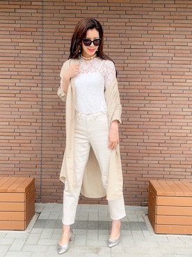 「RANDA（ランダ）の3E/ストレスフリー/サイドオープンパンプス（パンプス）」を使った、sayaka💄さん（レディース・175cm）の春コーディネート