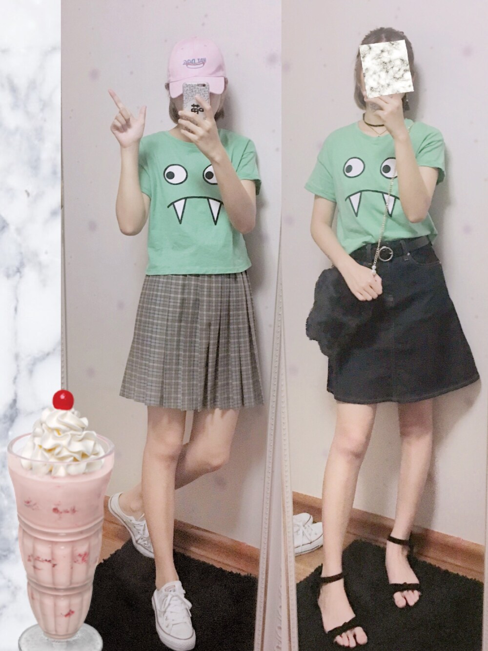 「シンプル、カジュアル、楽チンコーデ、休日スタイル、サンダル、モノトーン、Tシャツ」｜「Bershkaのアイテム（Tシャツ/カットソー、グリーン系）」を使った、Kukiさん（レディース・165cm）の夏コーディネートの1枚目の写真