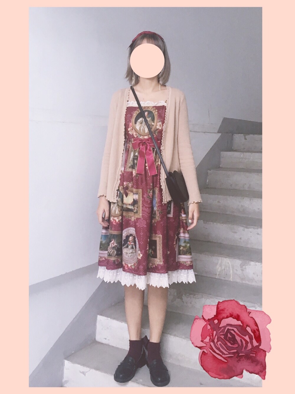 「lolita」｜「inoriのアイテム（ワンピース、レッド系）」を使った、Kukiさん（レディース・165cm）の秋コーディネートの1枚目の写真