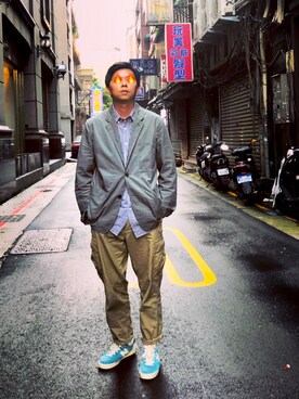 「アイテム（スーツジャケット、シルバー系）」を使った、wuncingさん（メンズ・170cm）の秋コーディネート