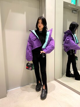 「DIESEL（ディーゼル）のアイテム（ナイロンジャケット）」を使った、nanaseさん（レディース・153cm）の冬コーディネート