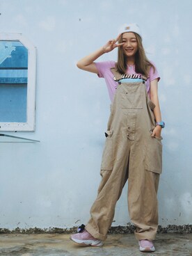 「日系极简」｜「アイテム（ニットキャップ/ビーニー）」を使った、YONAさん（レディース・163cm）の夏コーディネート