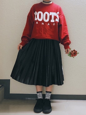 「Roots Canadaのアイテム（トップス）」を使った、真さん（レディース・152cm）の冬コーディネート