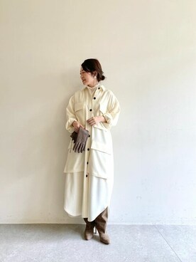 「Whim Gazette（ウィムガゼット）のアイテム（シャツワンピース）」を使った、wg_sato(Whim Gazette AOYAMA)さん（レディース・156cm）の秋コーディネート
