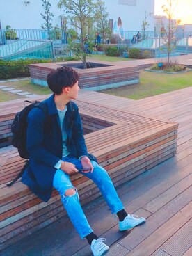「アイテム（ステンカラーコート）」を使った、masashiさん（メンズ・170cm・10代）の冬コーディネート