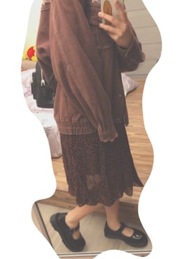 「アイテム（デニムジャケット、ピンク系）」を使った、KOYCさん（レディース・158cm）の冬コーディネート