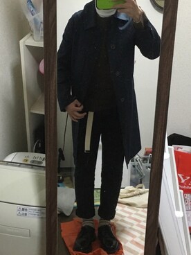 「アイテム（ステンカラーコート）」を使った、umeさん（メンズ・166cm・10代）の冬コーディネート