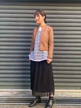 「NOMBRE IMPAIR（ノンブルアンペール）のアイテム（ライダースジャケット）」を使った、koba.さん（レディース・169cm）の秋コーディネート