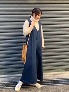 「FIL DE FER（フィルデフェール）のアイテム（オールインワン・サロペット）」を使った、koba.さん（レディース・169cm）の冬コーディネート