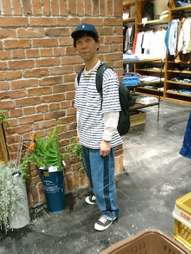 「Gramicci（グラミチ）のアイテム（キャップ）」を使った、ささおか ひろしさん（メンズ・164cm）の春コーディネート