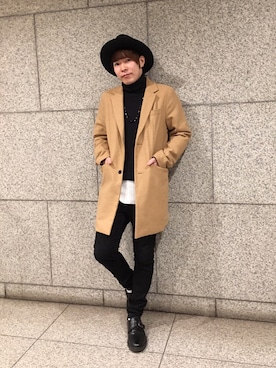「SENSE OF PLACE by URBAN RESEARCH（センスオブプレイスバイアーバンリサーチ）のアイテム（トレンチコート）」を使った、足立大希さん（メンズ・164cm）の冬コーディネート