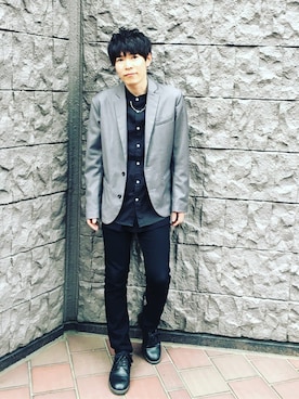 「LOWRYS FARM（ローリーズファーム）のアイテム（ノーカラージャケット）」を使った、足立大希さん（メンズ・164cm）の春コーディネート