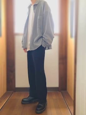 「HARE（ハレ）のアイテム（スラックス、ブラック系）」を使った、かわたくさん（メンズ・172cm）の春コーディネート