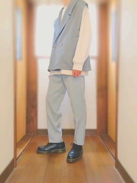「kutir（クティール）のテーラードベスト（ベスト、ブルー系）」を使った、かわたくさん（メンズ・172cm）の春コーディネート