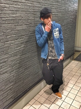 「BRIXTON（ブリクストン）のアイテム（ハンチング/ベレー帽）」を使った、E.Shootaさん（メンズ・173cm）の春コーディネート
