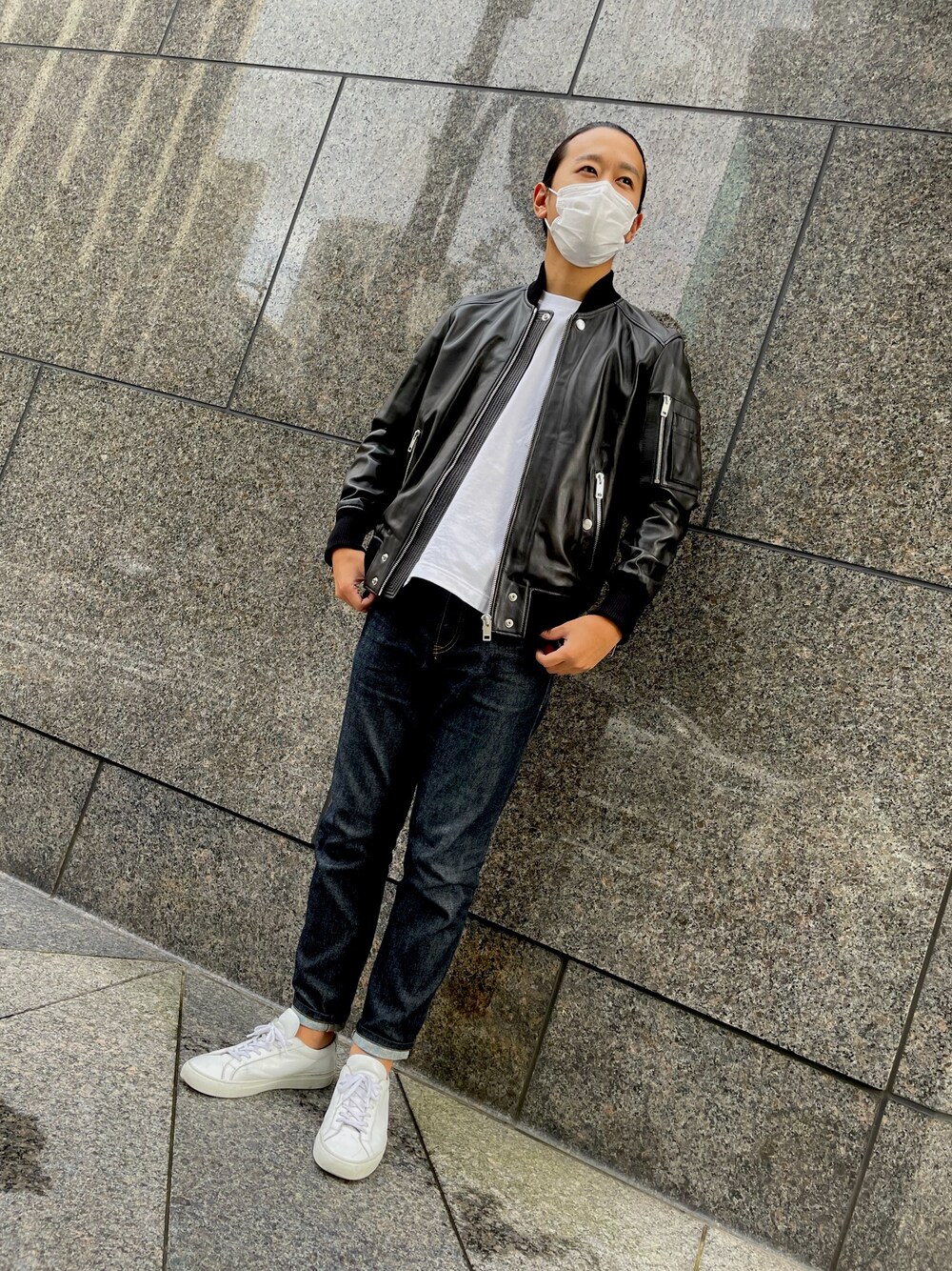「DIESELのアイテム（ライダースジャケット、ブラック系）」を使った、yuichi.somatomoさん（メンズ・170cm）の秋コーディネートの1枚目の写真