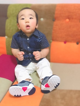 「9ヶ月」｜「アイテム（シューズ）」を使った、ヒゲJrさん（キッズ・80cm）の春コーディネート