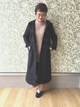 「メガネ女子」｜「アイテム（ダッフルコート）」を使った、NANAさん（レディース・157cm）の秋コーディネート