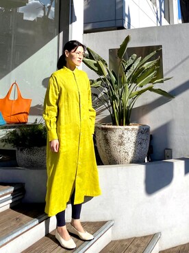 「ROBES&CONFECTIONS（ローブスコンフェクションズ）のRobes&Confections/ローブス&コンフェクションズ/French Linen Slit Caftan/フレンチリネンスリットカフタン/CRC-D02-303（シャツワンピース）」を使った、53himiさん（レディース・161cm）の冬コーディネート