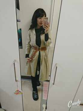 「RETRO GIRL（レトロガール）のアイテム（シャツワンピース）」を使った、いちさん🐻さん（レディース・163cm）の春コーディネート