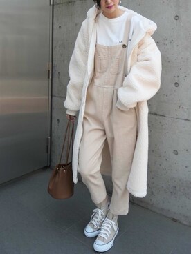 「CORNERS（コーナーズ）のボアロングブルゾン（ブルゾン）」を使った、あかねさん（レディース・164cm）の秋コーディネート