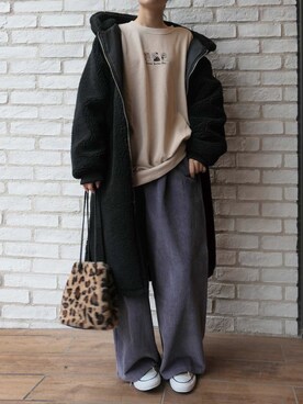 「CORNERS（コーナーズ）のボアロングブルゾン（ブルゾン）」を使った、あかねさん（レディース・164cm）の秋コーディネート